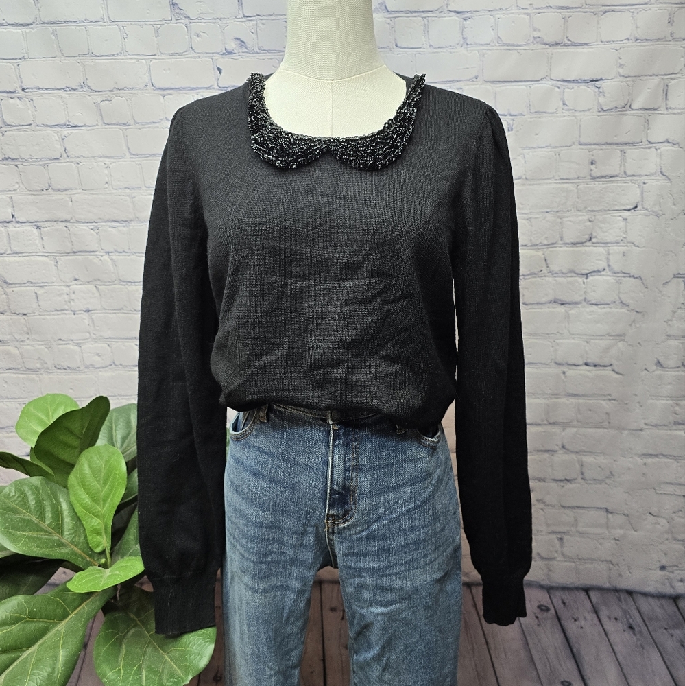 Draper James RSVP Sweater With Decorative Beaded Detachable Collar - Medium